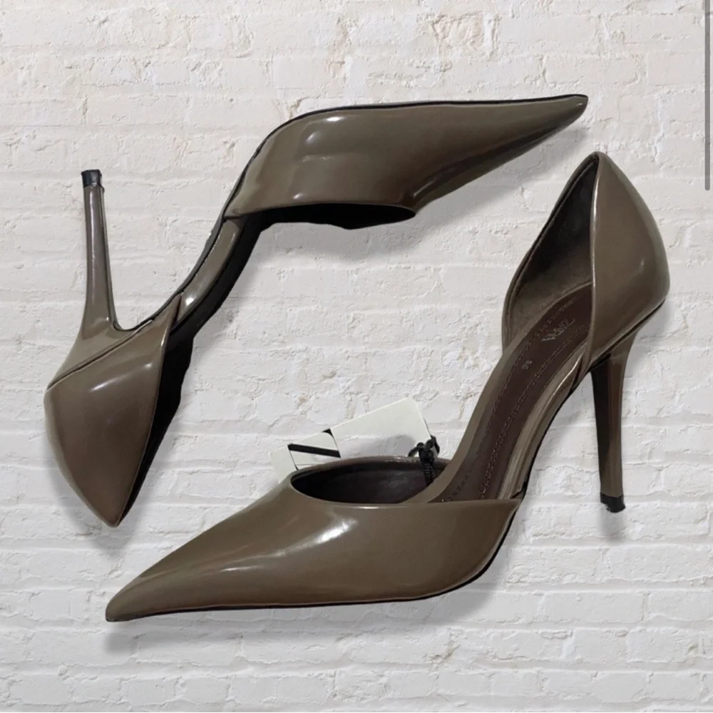 Zara Taupe Pointed Toe High Heel Court Shoes - Picture 2 of 10